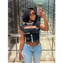 Aushöhlen Crop Top Frauen Sommer Ästhetische Kleidung Druck Y2k Zubehör Oansatz Ropa De Mujer Sexy Roupas Femininas Estilosas