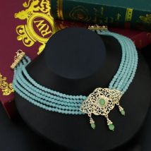 Sunspicems Ethnische Perlen Halskette für Frauen Jade Farbe Kette Vergoldung Pandant Marokkanische Halsband Halskette Braut Hochzeit Schmuck