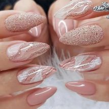 24 stücke Abnehmbare Mandel Französisch Falsche Nägel DIY Glitter Design Presse auf Nägel Gefälschte Nials DIY Maniküre Nagel Tipps