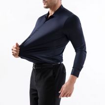 2025 Camicia in spandex ad alta elasticità da uomo manica lunga primavera estate slim fit casual tinta unita camicie eleganti sociali 100 kg