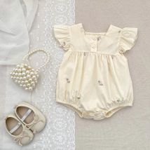 Sommer Baby Mädchen Strampler Fliegen Sleeve Kleidung Süße Spitze Neue Neugeborene Baby Strampler Mädchen Overall Gestickte Blumen Baby Strampler