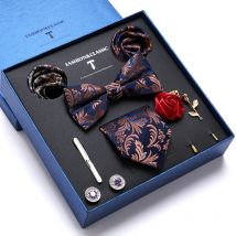 Confezione regalo per le vacanze di alta qualità 7,5 cm Cravatta floreale blu Hanky Pocket Squares Gemelli Clip Set Cravatta per uomo Regalo di compleanno