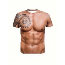    T-shirt divertente per addominali muscolari da uomo con design falso per tatuaggi da palestra, confezione da sei, abbigliamento da uomo, camicia muscolare per bodybuilding, top umoristi