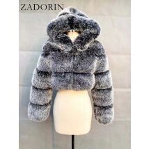 ZADORIN High Quality Hooded Short Faux Fur Coat Woman Clothing Winter Furry Faux Fur Jacket New in Coats & Jackets Fur Top Sexy