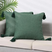 1/2 Stück grüne Dekokissenbezüge aus Baumwollleinen, Sofakissenbezug mit Quaste, Boho-Geschenk, Bauernhaus-Kissenbezug, Weihnachtsdekoration für Zuhause