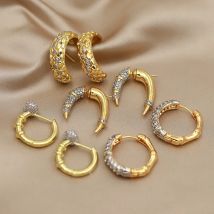 New Sight Design Crystal Geometric Stud Earrings for Women Fashion Brand Jewelry Unique Zirconia Delicate Earrings