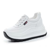 Echtes Leder Casual Schuhe Frauen Flache Plattform Mode Damen Höhe Zunehmende Schuhe Dicke Sohle 7cm Marke Weiße Schuhe d573