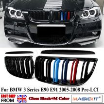 For BMW 2005-08 E90 E91 323i 328i 335i Front Kidney Grille M-Color Gloss Black