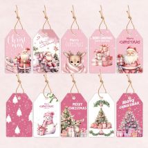 48 Stück Weihnachts-Hängeetiketten, rosa Serie, Weihnachtsmann, Hirsch, Papieretiketten für frohe Weihnachten, Party, Dekoration, DIY-Geschenke, Verpackungszubehör