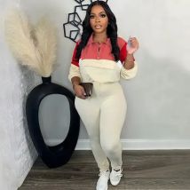 Sportliches, lässiges zweiteiliges Set für Damen, Sweatsuit, Herbst-Winter, Patchwork-Sweatshirt, Oberteil und Hose, Lauftrainingsanzug, Jogging, Femme