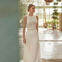 Neueste Frühling Brautkleider Spitze ärmellose Brautkleider Rundhals ausschnitt Brautkleid zurück aus Boho Brautkleider Sommers trand