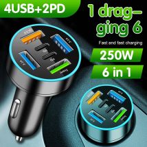 250 W 5 Ports Auto Ladegerät Schnelle Lade PD QC 3,0 USB C Auto Telefon Ladegerät Adapter Mit Spannung Für iPhone Samsung Huawei Xiaomi