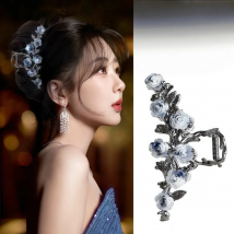 Fermagli per capelli con fiore in metallo nero di lusso Fermagli per capelli con coda di cavallo per forcine da donna Accessori per capelli per ragazza Copricapo