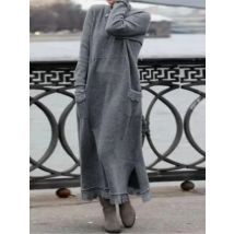 2024 herbst Winter Neue Lange Kleider Für Frauen Blume Spitze Rand Lose Maxi Kleid Beiläufige Lange Weibliche Einfarbig Tasche vestidos