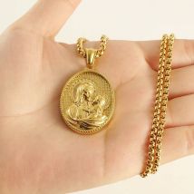 Edelstahl Virgen Maria Anhänger Halskette für Frauen Männer Gold/Silber Farbe Metall Virgen Mary Medaille Halsketten