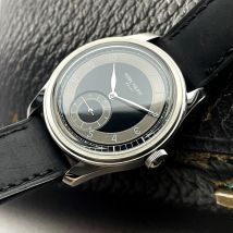 Luksusowy męski zegarek 38MM z czarną emaliowaną tarczą, mechaniczny zegarek ręczny ST17, skórzany, wodoodporny.