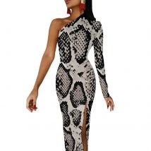 Python Schlangenhaut, figurbetontes Kleid, Frühling, Retro-Druck, Kawaii, hoher Schlitz, lange Kleider, langärmelig, individuelles Partykleid
