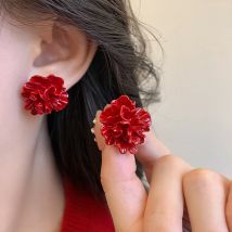 2025 Blooming Red Flower Stud Earrings for Women Elegant Simple Heart Geometry Earrings Aesthetics New Year Jewelry Gifts