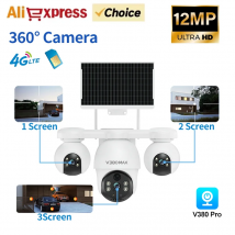 Telecamera di sicurezza ad energia solare 12MP V380 MAX 4G 360 °   Visualizza la visione notturna a colori, nessun monitor remoto WiFi necessario