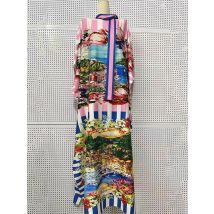 Farbblockiertes, gestreiftes, landschaftliches Damenkleid mit Schnürung an der Taille und Schnürung, Fledermausärmeln, lockerem Saum und Schlitzrock