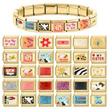 Vintage Augen Kirsche süße Katzen Kaninchen Blumen Gold Farbe italienische Charm Links Perlen passen 9mm Edelstahl Armband DIY machen