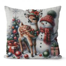 HUACAN DIY Kreuzstichkissen Schneemann Vollstickerei Tier Hirsch Winter 11ct Bedruckte Leinwand Weihnachten Einzigartiges Geschenk