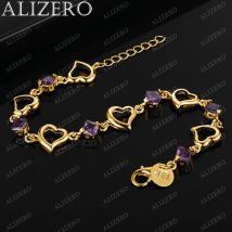 Alizero 18 Karat Gold Armband lila Kristall Zirkon Herzen Armbänder für Frau Mode Hochzeits feier Geschenk edlen Schmuck Großhandel