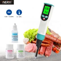 Misuratore PH digitale per alimenti con kit KCL Tester pH con sensore ad alta precisione con risoluzione 0,01 per carne, pasta, salsiccia, formaggio, cosmetici, terreno
