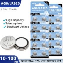 10-100Pcs AG6 High Quality Alkaline Button Batteries LR920 SR920SW 371 V37 SR69 L921Cell Coin Battery For Watch Toys Calculators