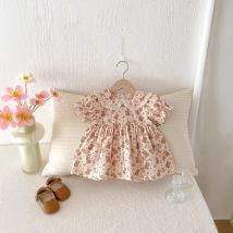 Sommer-Baby-Mädchen-Prinzessin-Kleid 2025, neues Baby-Mädchen, kleiner Bär, Blumen-Puppenkleid, stilvolle lässige Oberbekleidung