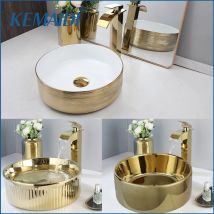KEMAIDI 14.6 ''lavello rotondo in oro con rubinetto lavabo in ceramica lavelli da bagno sopra lavello da appoggio lavabo da appoggio
