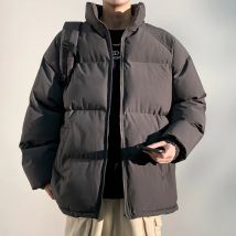 Männer Winter Parkas Einfarbig Harajuku Winddicht Zipper Outwer Stehkragen Gepolsterte Verdickte Warme Jacke Mantel Streetwear