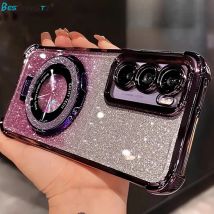 Custodia con staffa glitter per Samsung Galaxy S26 Ultra S25 FE S24 S22 S23 Plus Nota 20 Supporto ultra magnetico Cover morbida sfumata trasparente