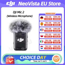 DJI Mic 2 micrófono inalámbrico con cancelación de ruido inteligente, grabación interna flotante de 32 bits, sonido optimizado, rango de 250m