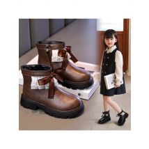 Bow Girls Chelsea Boots Lace Ruffles Solid PU Princess Children Ankle Shoes Spring Autumn Zip Non Slip Fashion Boots For Kids