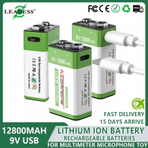 1–20 Stück 9 V wiederaufladbare Batterie 12800 mAh 9 V Li-Ion-Lithium-Batterie für Multimeter, Mikrofon, Spielzeug, Fernbedienung, E-Gitarre