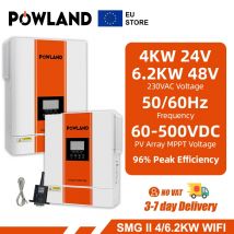 POWLAND 6.2KW 4KW Inverter solare ibrido off-grid 48V 24V a 230VAC MPPT 100A 120A Caricatore 6500VA Basso avvio PV 60VDC con WIFI