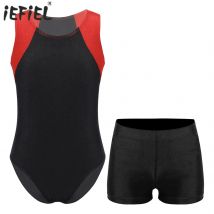 Bambini Ragazzi Sport Ginnastica Set da allenamento Body senza maniche Tuta con pantaloncini Yoga Fitness Competizione Dancewear