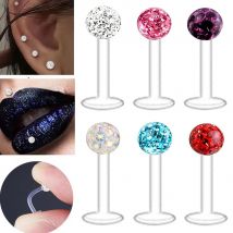 2X Acryl Labret Monroe Lippenring 6-12mm Bar Flexible Epoxy Coved Crystal 3mm Kugel Ohr Tragus Stud Retainer Piercing