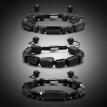 Irregular Natural Black Tourmaline Bracelet Men Handmade Braided Bad Energy Protection Bracelets Balance Healing Energy Bracelet