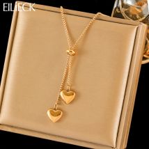 EILIECK 316L Stainless Steel Adjustable Heart Love Pendant Necklace For Women New Fashion Gold Color Neck Chain Jewelry Gifts