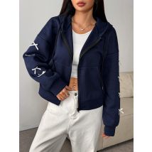 Frauen Hoodie Herbst Neue Streetwear Fashion Bogen Lange Ärmel Reißverschlüsse Taschen Hoodie Beiläufige Dünne Weibliche Vielseitige Mantel Kleidung