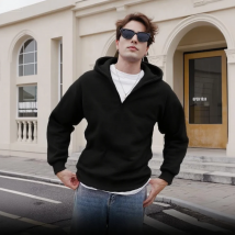Herren-Kapuzenpullover mit 1/4-Reißverschluss-Sweatshirt, amerikanischer Retro-Pullover, trendiges Herren-Must-Have, Indoor-Büro, Outdoor-Spo