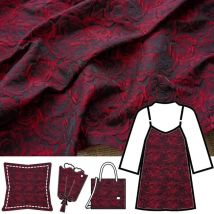 150x50 cm in rilievo nero rosso scuro 3D rosa jacquard filato tinto tessuto floreale vintage per borsa da abito da donna tessuto fai da te TJ7517