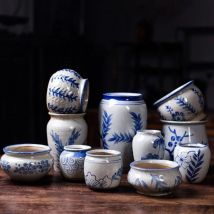 Blaues und weißes Porzellan, Sukkulenten-Topf, Lithops-Muster, Blumentopf, Bonsai-Vase, Desktop-Ornamente, Gartenkunst, Heimdekoration