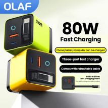 Caricatore USB da 80 W con cavo retrattile di tipo C Caricatore USB C per iPhone 16 15 Huawei iPad Laptop Tipo C Caricatore rapido per telefono cellulare
