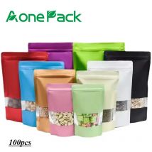 100 Uds. Bolsa con cierre de cremallera de papel de aluminio con cierre de cremallera, bolsa de plástico con sellado térmico resellable, personalizada, plateada, dorada, para aperitivos y palomitas de