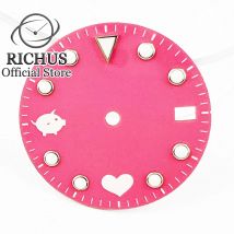 RICHUS NH35 28.5mm Green Luminous watch Dial Pink Watch face Fit NH35 Movement