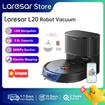 Laresar L20 Robot Odkurzacz z Mocą 5000Pa, Nawigacja LDS, Stacja Samooczyszczania, Inteligentne Sterowanie przez Aplikację do Podłóg i Dywanów
