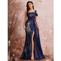 Elegant Sleeveless Sequins Formal Evening Dresses Women Luxury Mermaid Wedding Party Bridesmaid Cocktail Gowns